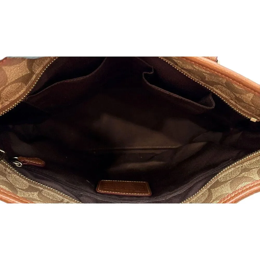 Coach City Zip Top Tote Signature Brown Coated Canvas ruby edge trim F34603 2015